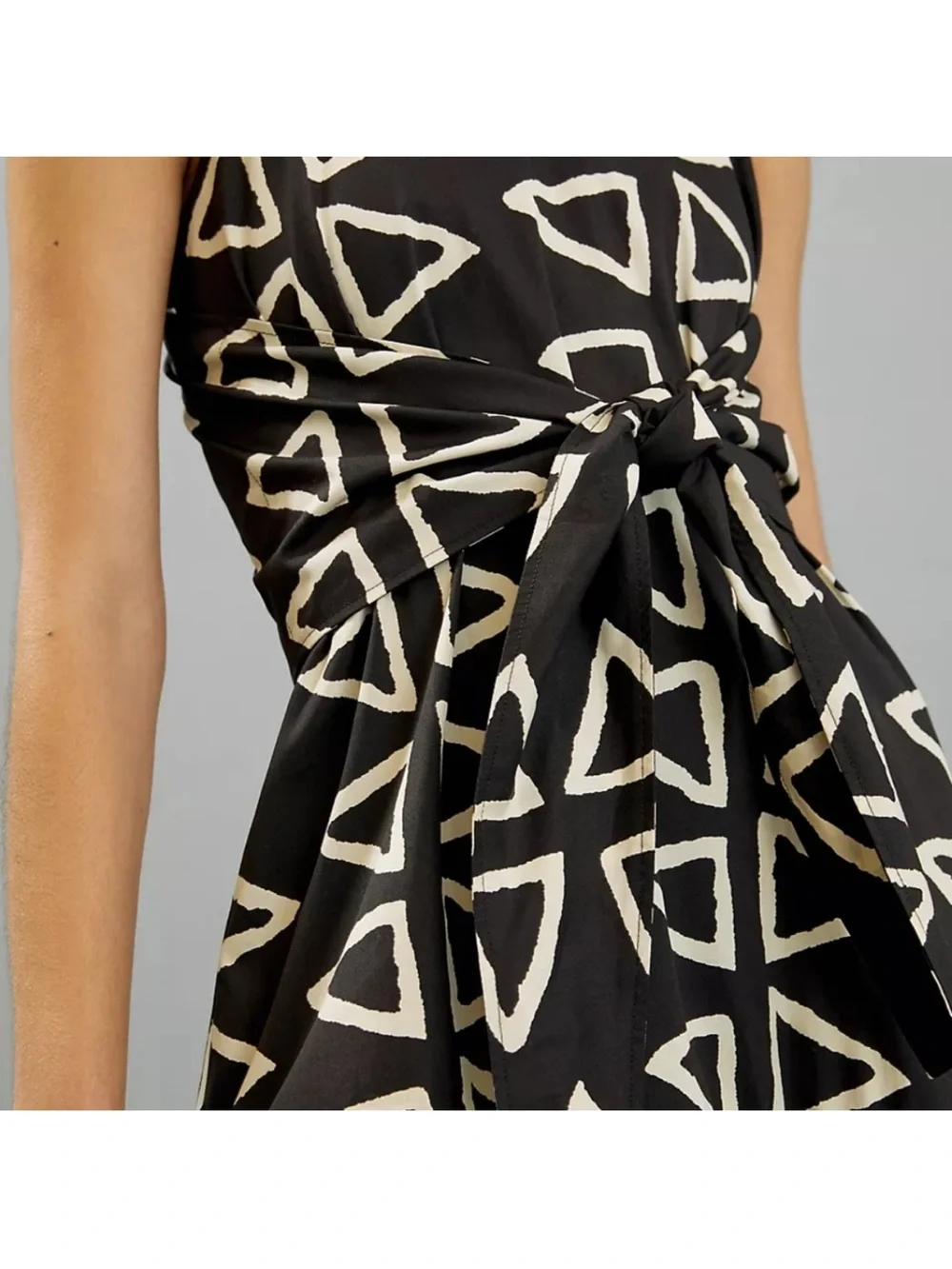 Anthropologie Corey Lynn Calter Keyanna Midi Dress Black Tie Waist Cotton Size M